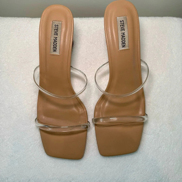 Steve Madden Lameza wedge sandal women's size 9.5. Clear heel and skinny straps - Picture 1 of 7